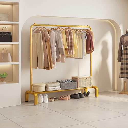 Metal 43.3 Inches Garment Rack with Bottom Shelf Clothing Rack for Hanging Clothes Coats Skirts Shirts Sweaters Gold | Metal 43.3 Inches Garment Rack Clothing Clothes Rack with Bottom Shelf for Hanging Clothes Coats Skirts Shirts Sweaters Gold - color: Go