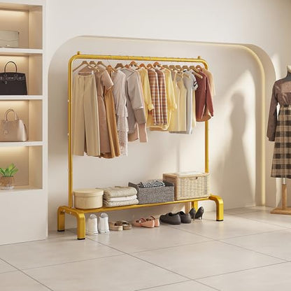Metal 43.3 Inches Garment Rack with Bottom Shelf Clothing Rack for Hanging Clothes Coats Skirts Shirts Sweaters Gold | Metal 43.3 Inches Garment Rack Clothing Clothes Rack with Bottom Shelf for Hanging Clothes Coats Skirts Shirts Sweaters Gold - color: Go