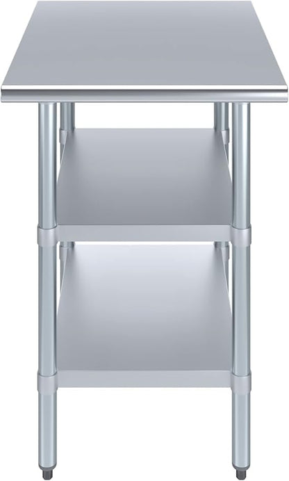 Stainless Steel Work Table with Double Undershelf – Commercial Prep Table for Kitchen, Restaurant, Bakery – NSF Certified (30 x 18) - size: 30x18