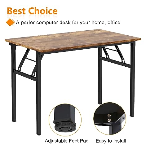 Need Folding Desk for Home Office 39-3/8 inch Length Modern Folding Table Computer Desk No Install Needed Rustic Brown Desktop Black Frame AC5FB(100 * 60) - color: Rustic Brown & Black Frame, size: 39inch