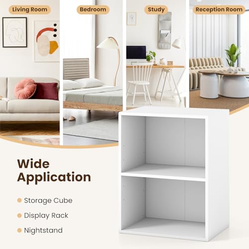Giantex 2-Cube Bookshelf and Bookcase, 2-Layer Storage Shelf w/Large-Capacity Open Storage Space for Living Room Bedroom Study Office, Multi-Functional Furniture Display Cabinet, White | Display Shelf with Open Storage Space for Living Room, Home Office,