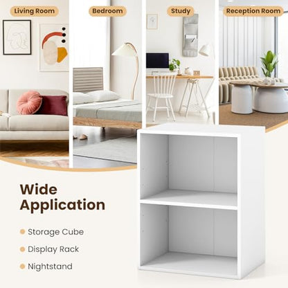 Giantex 2-Cube Bookshelf and Bookcase, 2-Layer Storage Shelf w/Large-Capacity Open Storage Space for Living Room Bedroom Study Office, Multi-Functional Furniture Display Cabinet, White | Display Shelf with Open Storage Space for Living Room, Home Office,