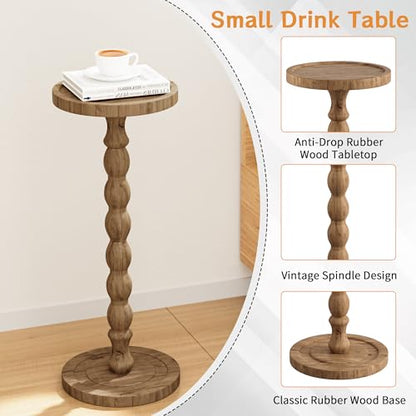Rubber Wood Round Side Table, Solid Wood Small Drink Table for Small Spaces, Modern Accent Tables, End Tables for Living Room, Bedroom and Office (Brown, 9.4 Inch) - color: Brown