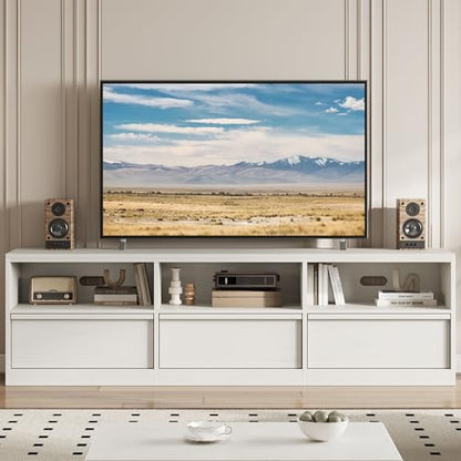 Modern TV Stand with Storage for TVs Up to 85", 70 inch Media Console with Drawer & Open Shelves, Mid Century Entertainment Center for Living Room, White - color: White