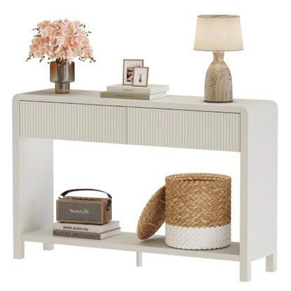 FATORRI Entryway Console Table with 2 Drawers, 47.2 inch Modern Sofa Table for Living Room, Couch Tables Behind Sofa and Hallway Tables with Storage, Antique White - color: Antique White