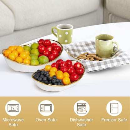 3-Tier Ceramic Fruit Bowl, Modern Fruit Basket for Kitchen Countertop, Tiered Fruit Display Stand with Gold Metal Stand, Non-Slip & Chip-Resistant, Dishwasher Safe (Gold&White) - color: Gold&White