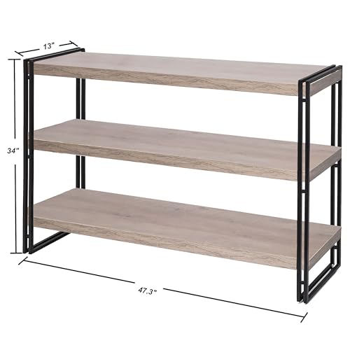 47" 3-Tier Bookshelf Rustic Wood and Metal Industrial Bookshelf for Home Office, Bedroom, Kitchen, Bathroom (Light Oak, 3-Tier) - color: Light Oak, size: 3-Tier