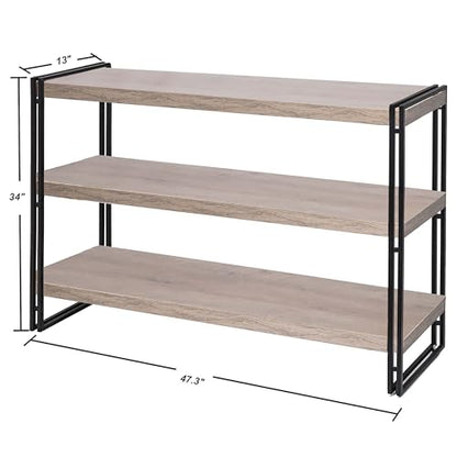 47" 3-Tier Bookshelf Rustic Wood and Metal Industrial Bookshelf for Home Office, Bedroom, Kitchen, Bathroom (Light Oak, 3-Tier) - color: Light Oak, size: 3-Tier