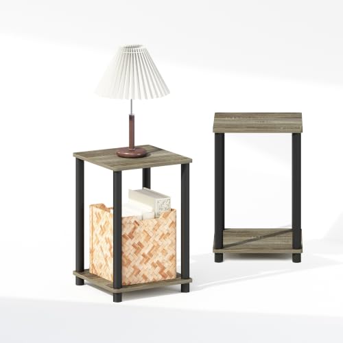 Furinno Turn-N-Tube Night Stand Set of 2, 2-Tier Nightstand, French Oak | Stackable, Open Shelf, Toolless Bedside Table, Side Table, End Table for Living Room, Bedroom - color: French Oak/Black, size: 2-Tier, Round Tubes