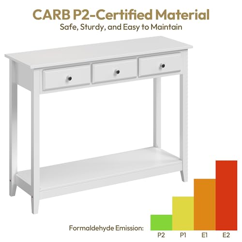 Yaheetech Console Table with 3 Drawers, 42" Entryway Table with Storage Shelves, Narrow Long Sofa Couch Tables for Living Room, Hallway, Foyer, Hall, White - color: White