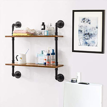 IBUYKE 2-Tiers Industrial Pipe Shelves, Pipe Floating Shelves RF-TM004 | Rustic Wall Mount Bookcase,Metal Bracket Storage Wall Shelf for Bedroom, Kitchen - size: 2 Tier