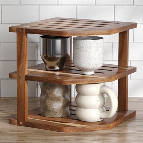 VERTORGAN 3 Tier Acacia Wood Corner Shelf 2 Pack for Countertop and Cabinet | Pantry Storage,Dish Rack,Spice Rack,Corner Organizer,Kitchen Counter Shelves,Kitchen Storage,Holds Plates - size: 1 PC
