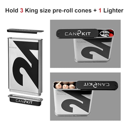 Pre-Roll Cone Holder Case for 3 King Size Cones with Lighter Holder | Cigarette Holder Storage Box,Smoking Accessory Travel Case, Metal Cone Holder Organizer, Portable Pre Roll Cone Case