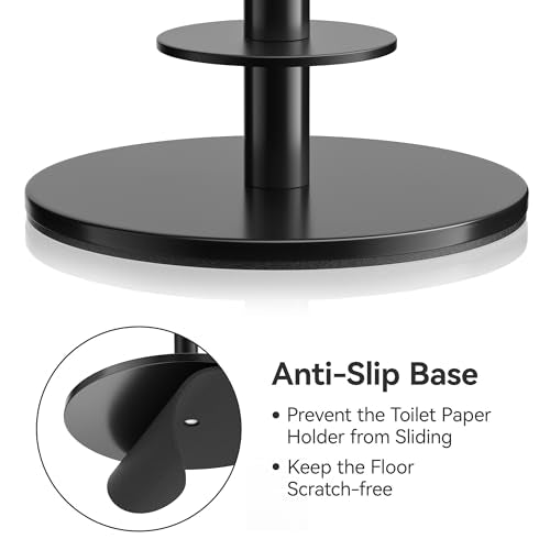 Freestanding Toilet Paper Holder with Shelf,5 Roll Storage,Matte Black | Holds 5 Toilet Paper Rolls,Rustproof Stainless Steel,Waterproof Storage Shelf,Freestanding No Drilling Design,Easy Assembly - color: Matte Black