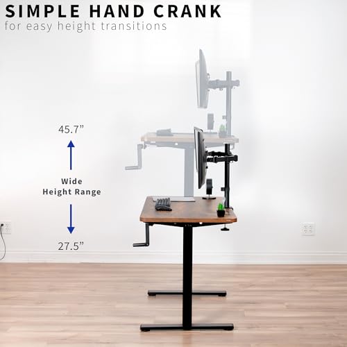 VIVO Compact Hand Crank Stand Up Desk Frame, Black, DESK-M051MB | For 37 to 77 inch Table Tops, Height Adjustable, Ergonomic Standing Desk Legs, Foldable Handle - color: Black