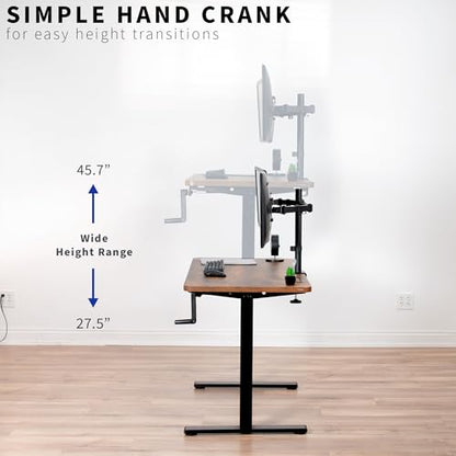 VIVO Compact Hand Crank Stand Up Desk Frame, Black, DESK-M051MB | For 37 to 77 inch Table Tops, Height Adjustable, Ergonomic Standing Desk Legs, Foldable Handle - color: Black