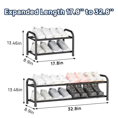 ENJOYBASICS 2 Tier Expandable Shoe Rack for Closet, Free Standing Metal Shoe Shelf Storage Organizer Holder 8 Pairs, Adjustable Width Shoe Rack for Entryway Small Space, Black - size: 2 Tier (4-8 Pairs)