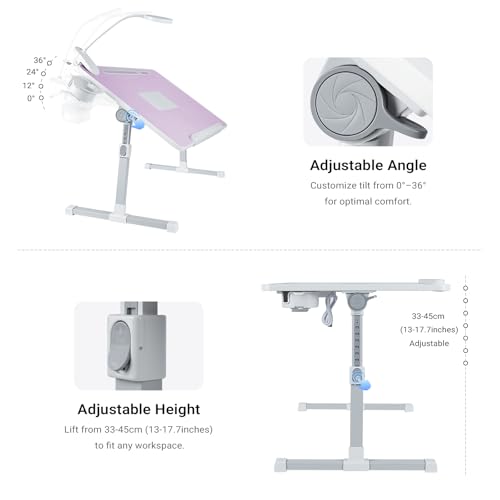 iXTRA Adjustable Laptop Lap Desk with Cooling Fan USB Light for Adults - color: Purple,70x45cm