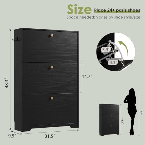Nicetree Shoe Cabinet with 3 Flip Drawers, Narrow Shoe Organizer Cabinet, Freestanding Shoe Rack Cabinet, Modern Shoe Storage Cabinet for Entryway, Hallway, Foyer, Black - color: Black, style: 3-Drawers
