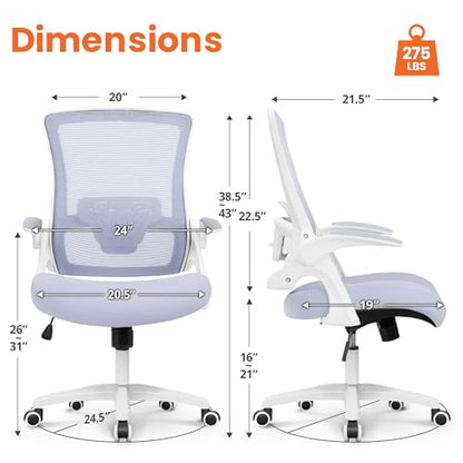 NEO Chair Office Desk Gaming Chair Computer High Back Mesh Seat with Rolling Wheels Ergonomic Adjustable Comfy Flip-up Armrests Lumbar Support Height for Home (Purple White Frame) - color: Purple
