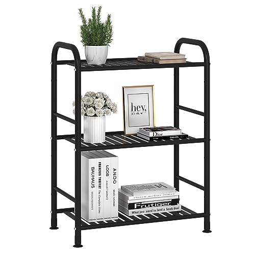 JSB 3-Tier Adjustable Shelving Unit, Heavy Duty Storage Rack Organizer Metal Corner Shelf for Kitchen Living Room Laundry Pantry Bathroom (Black, 3 Tier)… - color: Black, size: 3 Tier