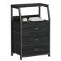 Furnulem Black Night Stand, Small Dresser for Bedroom, Nightstand with 3 Fabric Storage Drawers and 2-Tier Shelf, End Table Side Furniture for Closet, Hallway, Nursery, Sturdy Steel Frame, Wood Top - color: Black Oak, style: 3 Drawers