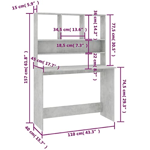 Compact Computer Desk with Storage Shelves, Modern Engineered Wood Writing Table for Small Spaces, Home Office Workstation, Concrete Grey - color: Concrete Gray