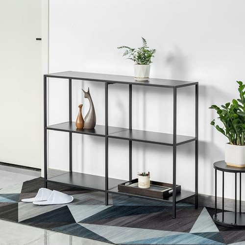 HDANI 39.4 Inch Metal Console Table with 3 Tier Strage Shelves,Narrow Entryway Table,Modern Sofa Tables for Entryway, Living Room,Bedroom,Black - color: Black, size: 39.37×11.81×31.5in