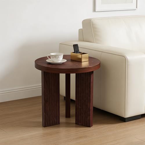 17.52" Small Round Side Table, Burgundy | Coffee Table with Smooth Thick Mesa, Circle End Table with X Shaped Stable Legs, Accent Tea Table for Living Room, Office - color: Burgundy, style: Side Table