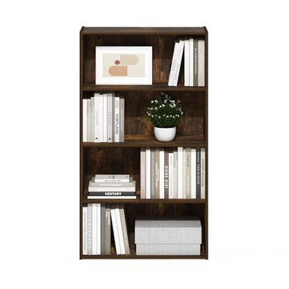 Furinno PASIR Book Shelf, 4-Tier Bookshelf, Bookcase with Open Shelf, 9.4 x 23.6 x 41.7, for Living Room, Bedroom, Home Office, Amber Pine - color: Amber Pine, size: 4-Tier, 9.4 x 23.6 x 42