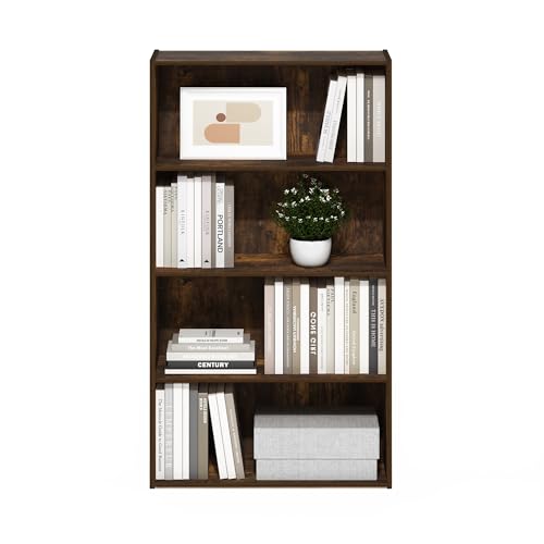 Furinno PASIR Book Shelf, 4-Tier Bookshelf, Bookcase with Open Shelf, 9.4 x 23.6 x 41.7, for Living Room, Bedroom, Home Office, Amber Pine - color: Amber Pine, size: 4-Tier, 9.4 x 23.6 x 42