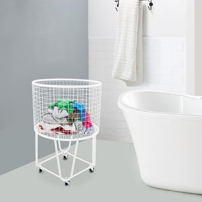 Mesh Wire Laundry Basket Storage Cart, Wire Metal Rolling Laundry Basket | for Bathroom Bedroom Dirty Clothes Storage (E) - size: E
