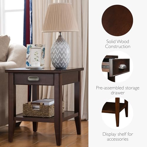 Leick Home Laurent End Table, Solid Wood, 1 Storage Drawer, Bottom Display Shelf, Easy-Assembly, For Living Room/Bedroom, Chocolate Cherry, 20.0 in. L x 24.0 in. W x 24.0 in. H, 10507 - color: Chocolate Cherry