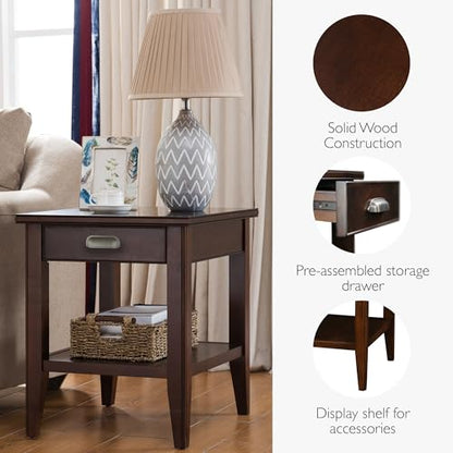 Leick Home Laurent End Table, Solid Wood, 1 Storage Drawer, Bottom Display Shelf, Easy-Assembly, For Living Room/Bedroom, Chocolate Cherry, 20.0 in. L x 24.0 in. W x 24.0 in. H, 10507 - color: Chocolate Cherry