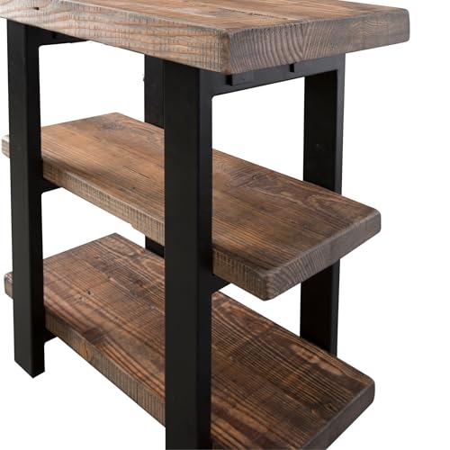 Alaterre Furniture Pomona Solid Wood 3-Tier End Table, Rustic Brown, 20” | Small Side Table or Nightstand with Storage Shelf and Metal Legs, Rustic Farmhouse Chair Side Table for Living Room & Bedroom - color: Rustic Brown