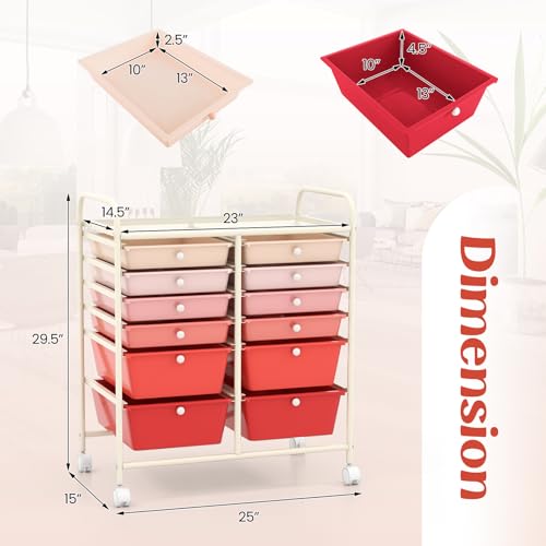 Moccha 12-Drawer Rolling Storage Cart - Utility Cart on Wheels with Lockable Casters for Craft Art Supply Paper Salon, Mobile Drawer Carts for Classroom Teacher School Office (Gradient Pink) - color: Gradient Pink, style: 12 Drawers
