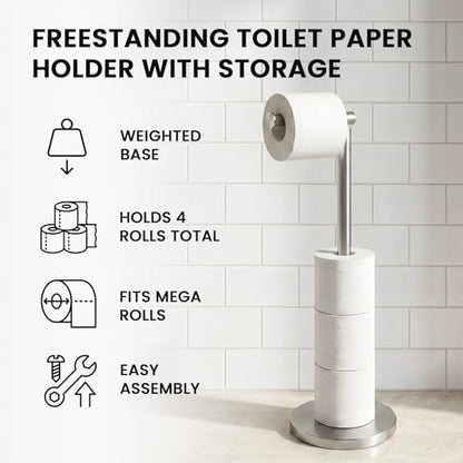 Cesun Extra Weighted Base Toilet Paper Holder Stand - SUS304 Rust Proof Free Standing Tissue Roll Holder for 4 Rolls, No Tipping, No Slipping, Brushed Nickel - color: Brushed Nickel