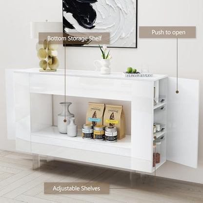 47" High Gloss Console Table with Hidden Side Storage Cabinets, White Modern Entryway Sofa Table for Behind The Couch, Living Room - color: High Gloss-white