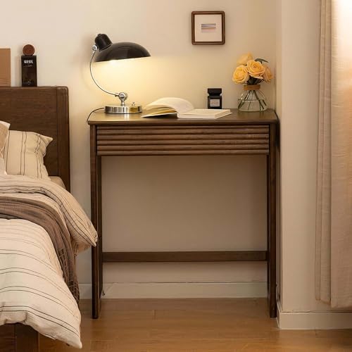 Walnut Finish Solid Wood Desk, Small Writing Desk Home Office Computer Desk for Small Spaces Study Bedroom Work 31.49" W - color: Walnut Color-rubberwood 2, size: 31.49"W