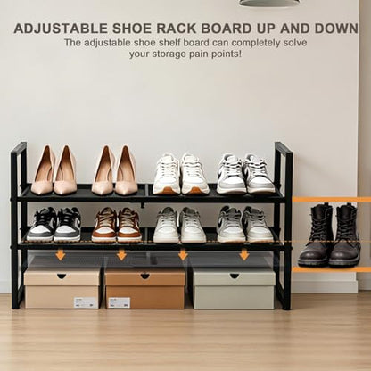 Expandable Shoe Rack, 2 Tier Adjustable Metal Shoe Shelf for Closet, Sturdy Free Standing Shoe Storage for Door Entrance, Bedroom, Small Spaces, Black - size: 2-Tier