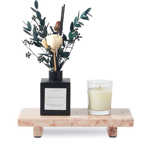 Natural Marble Tray Pedestal Stand – Soap & Jewelry Riser for Bathroom Counter, Kitchen Sink, Vanity Organizer, Decorative Stone Catchall for Perfume, Candles - color: Pink, size: 8.7" x 4" x 1.6"