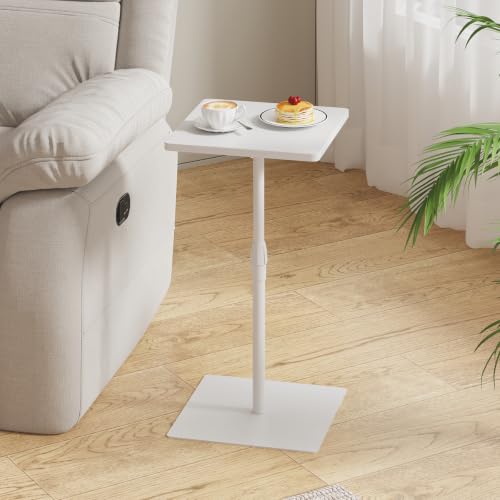 TUTOTAK Tall Side Table, Wide Top End Table, Adjustable Height Drink Table | Pedestal Table for Small Spaces, Accent Nightstand, livingroom, Bedroom, White TB01BW097 - color: White, size: 1 Pack, style: Square