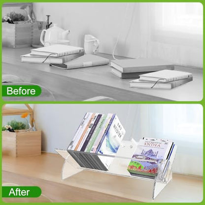 Picowe Acrylic Desktop Bookshelf, Transparent Tabletop Book Stand Organizer with Semi-Circular Base, Book Holder Display Rack for Books, CDs, Magazines