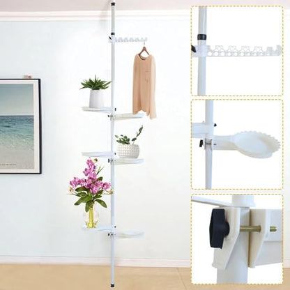 Plant Stand Indoor, 6-Tier Tension Rod Hanging Plant Stand Adjustable Flower Display Rack with 6 Trays Space Saver Corner Plant Poles Floral Pot Hanger Shelf for Displaying Flowers and Potted