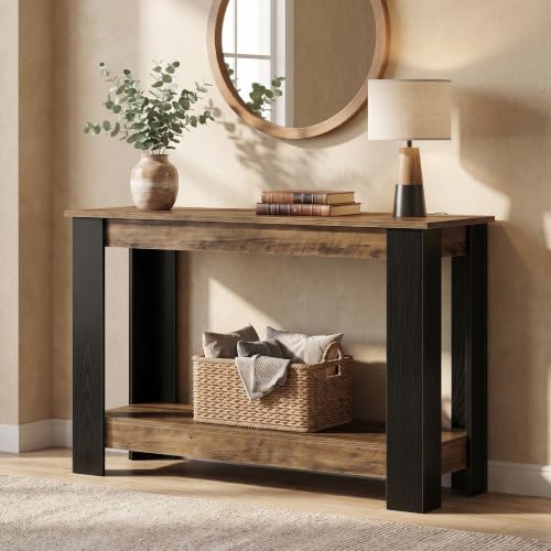 Tribesigns 41" Console Table for Entryway, Narrow Sofa Table Behind Couch | 2-Tier Modern Farmhouse Accent Furniture for Hallway, Living Room, Industrial Black & Rustic Brown
