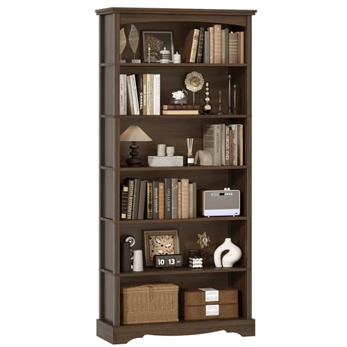TVU 6-Tier Wooden Bookshelf, 76 Inch Tall Bookshelf with Storage, Floor Standing Modern Style Display Bookcase for Living Room, Office, Study Room, Entryway, Brown - color: Brown, size: 6 Tier
