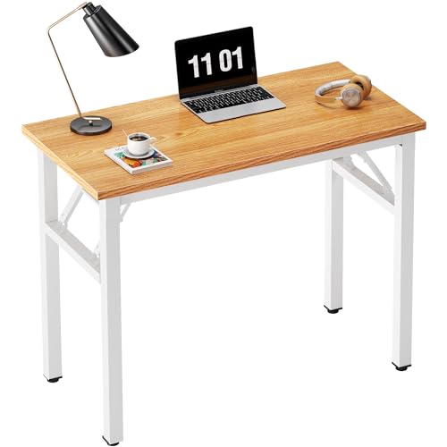Need Folding Computer Desk - 31.5 Inch Foldable Office Writing Work Study Kids Student Teacher Home Bedroom Table for Small Space, Teak White - color: Teak & White, size: 31.5 inches