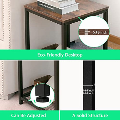 Industrial End 2-Tier Side Table with Storage Shelf Sturdy Easy Assembly Wood Look Accent Furniture with Metal Frame - color: Rustic Brown 3