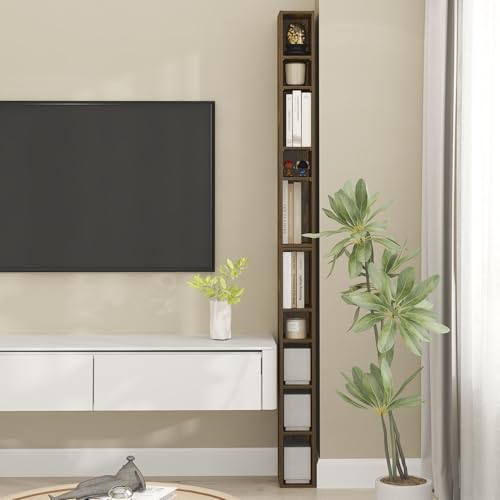 Furinno Fulda Book Shelf, 10-Tier Bookshelf, Space Saving Storage Shelf Bookcase, 9.2 x 5.9 x 78.7, for Living Room, Bedroom, Home Office, Amber Pine - color: Amber Pine, size: 10-Tier, 6-Inch