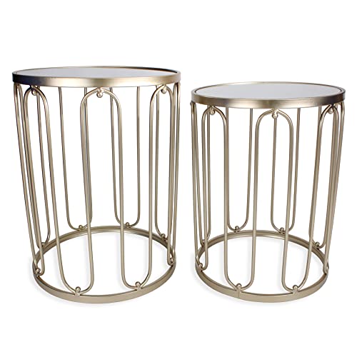 Rutledge & King Braswell End Table Set - Gold, Round, Nesting, Mirrored Tops - color: Braswell - Gold